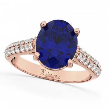 Oval Blue Sapphire & Diamond Engagement Ring 14k Rose Gold (4.42ct)