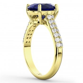 Oval Blue Sapphire & Diamond Engagement Ring 14k Yellow Gold (4.42ct)