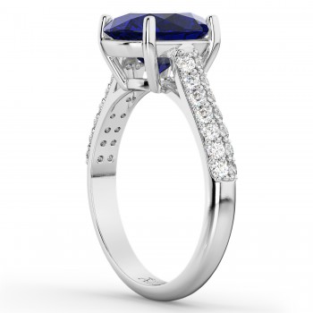 Oval Blue Sapphire & Diamond Engagement Ring 18k White Gold (4.42ct)