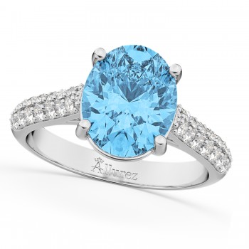 Oval Blue Topaz & Diamond Engagement Ring 14k White Gold (4.42ct)