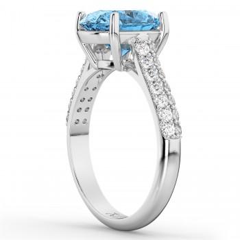 Oval Blue Topaz & Diamond Engagement Ring 14k White Gold (4.42ct)