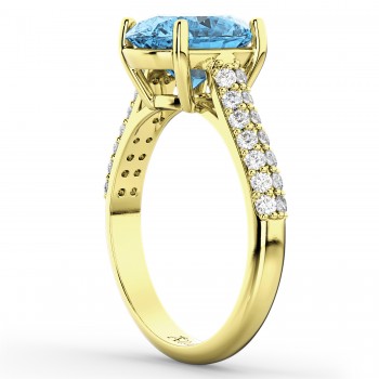 Oval Blue Topaz & Diamond Engagement Ring 14k Yellow Gold (4.42ct)