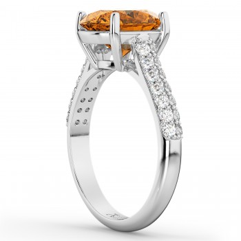 Oval Citrine & Diamond Engagement Ring 18k White Gold (4.42ct)
