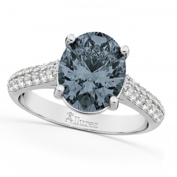 Oval Gray Spinel & Diamond Engagement Ring 14k White Gold (4.42ct)