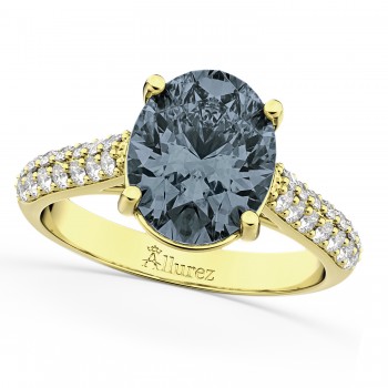 Oval Gray Spinel & Diamond Engagement Ring 14k Yellow Gold (4.42ct)