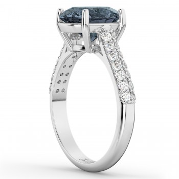 Oval Gray Spinel & Diamond Engagement Ring 18k White Gold (4.42ct)