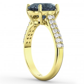 Oval Gray Spinel & Diamond Engagement Ring 18k Yellow Gold (4.42ct)