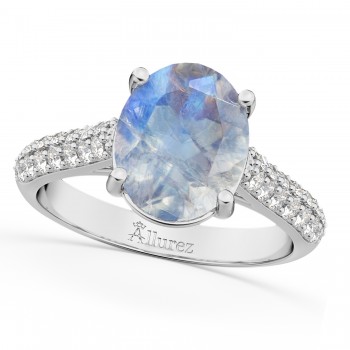 Oval Moonstone & Diamond Engagement Ring 14k White Gold (4.42ct)