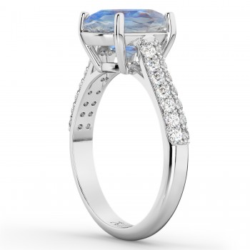 Oval Moonstone & Diamond Engagement Ring 18k White Gold (4.42ct)