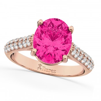 Oval Pink Tourmaline & Diamond Engagement Ring 14k Rose Gold (4.42ct)