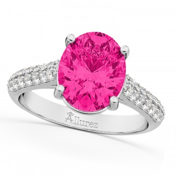 Oval Pink Tourmaline & Diamond Engagement Ring 14k White Gold (4.42ct)