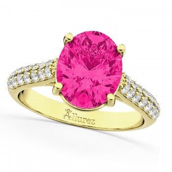 Oval Pink Tourmaline & Diamond Engagement Ring 14k Yellow Gold (4.42ct)