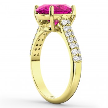 Oval Pink Tourmaline & Diamond Engagement Ring 14k Yellow Gold (4.42ct)