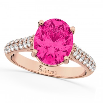 Oval Pink Tourmaline & Diamond Engagement Ring 18k Rose Gold (4.42ct)