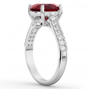 Oval Ruby & Diamond Engagement Ring 14k White Gold (4.42ct)