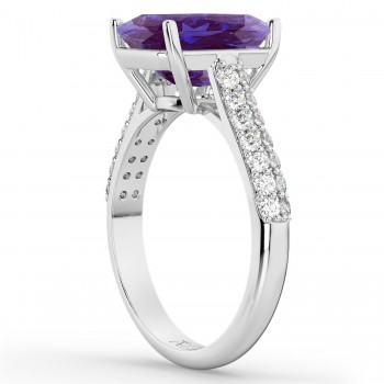 Emerald-Cut Lab Alexandrite & Diamond Engagement Ring 14k White Gold (5.54ct)