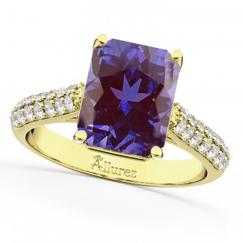 Emerald-Cut Lab Alexandrite & Diamond Engagement Ring 14k Yellow Gold (5.54ct)