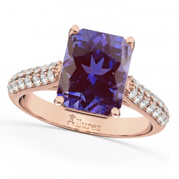 Emerald-Cut Lab Alexandrite & Diamond Engagement Ring 18k Rose Gold (5.54ct)