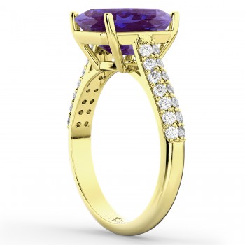 Emerald-Cut Lab Alexandrite & Diamond Engagement Ring 18k Yellow Gold (5.54ct)