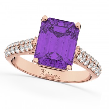 Emerald-Cut Amethyst & Diamond Engagement Ring 14k Rose Gold (5.54ct)