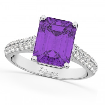 Emerald-Cut Amethyst & Diamond Engagement Ring 14k White Gold (5.54ct)