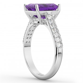 Emerald-Cut Amethyst & Diamond Engagement Ring 14k White Gold (5.54ct)