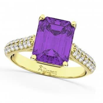 Emerald-Cut Amethyst & Diamond Engagement Ring 14k Yellow Gold (5.54ct)