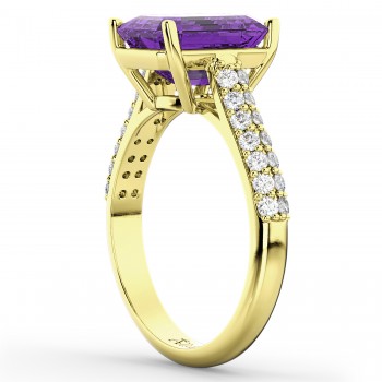 Emerald-Cut Amethyst & Diamond Engagement Ring 14k Yellow Gold (5.54ct)