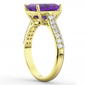 Emerald-Cut Amethyst & Diamond Engagement Ring 18k Yellow Gold (5.54ct)