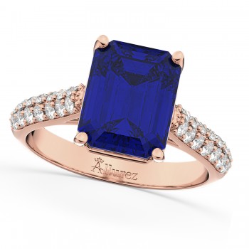 Emerald-Cut Blue Sapphire & Diamond Ring 14k Rose Gold (5.54ct)