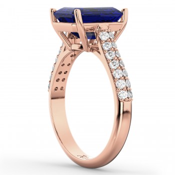 Emerald-Cut Blue Sapphire & Diamond Ring 14k Rose Gold (5.54ct)