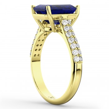 Emerald-Cut Blue Sapphire & Diamond  Ring 14k Yellow Gold (5.54ct)