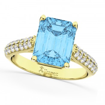 Emerald-Cut Blue Topaz & Diamond Ring 14k Yellow Gold (5.54ct)