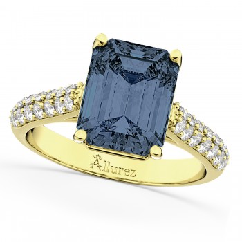 Emerald-Cut Gray Spinel & Diamond Ring 14k Yellow Gold (5.54ct)