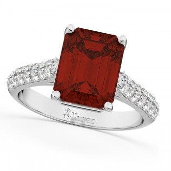 Emerald-Cut Garnet & Diamond Ring 14k White Gold (5.54ct)