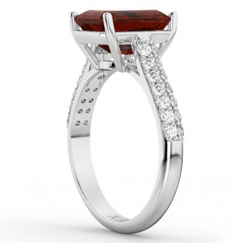 Emerald-Cut Garnet & Diamond Ring 14k White Gold (5.54ct)