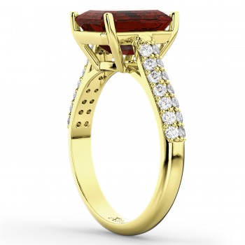 Emerald-Cut Garnet & Diamond Ring 14k Yellow Gold (5.54ct)