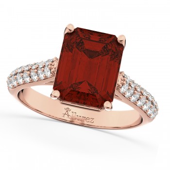 Emerald-Cut Garnet & Diamond Ring 18k Rose Gold (5.54ct)