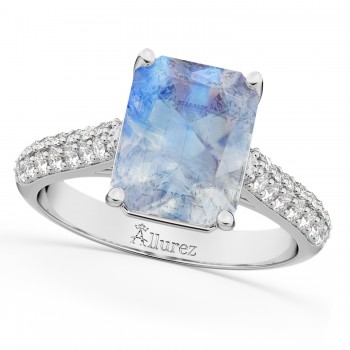 Emerald-Cut Moonstone & Diamond Ring 14k White Gold (5.54ct)