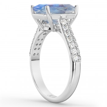 Emerald-Cut Moonstone & Diamond Ring 14k White Gold (5.54ct)