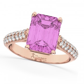 Emerald-Cut Pink Sapphire & Diamond Ring 14k Rose Gold (5.54ct)