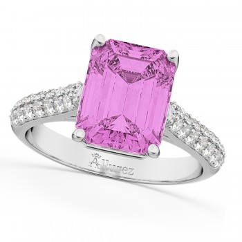 Emerald-Cut Pink Sapphire & Diamond Ring 14k White Gold (5.54ct)