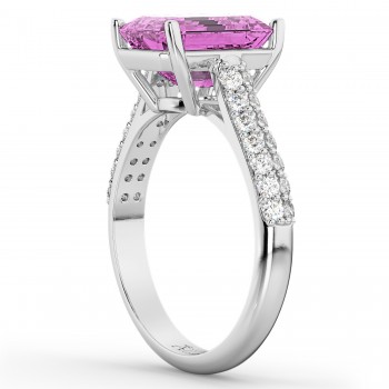 Emerald-Cut Pink Sapphire & Diamond Ring 14k White Gold (5.54ct)