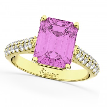 Emerald-Cut Pink Sapphire & Diamond Ring 14k Yellow Gold (5.54ct)