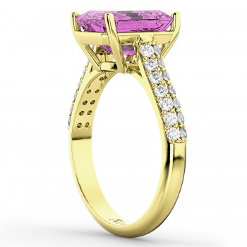 Emerald-Cut Pink Sapphire & Diamond Ring 14k Yellow Gold (5.54ct)
