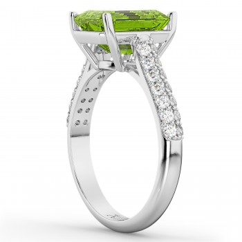 Emerald-Cut Peridot & Diamond Ring 14k White Gold (5.54ct)