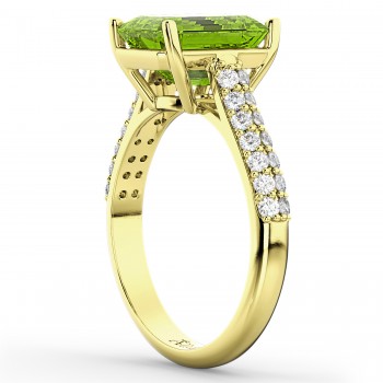 Emerald-Cut Peridot & Diamond Ring 14k Yellow Gold (5.54ct)