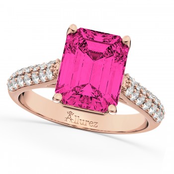 Emerald-Cut Pink Tourmaline & Diamond Ring 14k Rose Gold (5.54ct)