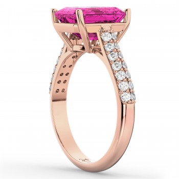 Emerald-Cut Pink Tourmaline & Diamond Ring 14k Rose Gold (5.54ct)