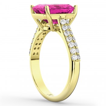 Emerald-Cut Pink Tourmaline & Diamond Ring 14k Yellow Gold (5.54ct)